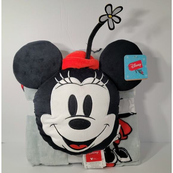 Disney Other - Nogginz Minnie Mouse Christmas Pillow Fleece Travel Blanket Set Holiday Gift